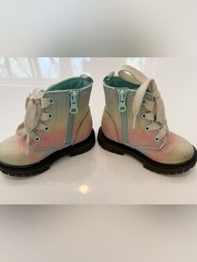 Cat & Jack Pastel Ombre Lace-Up Zip Boots - Mint & Pink